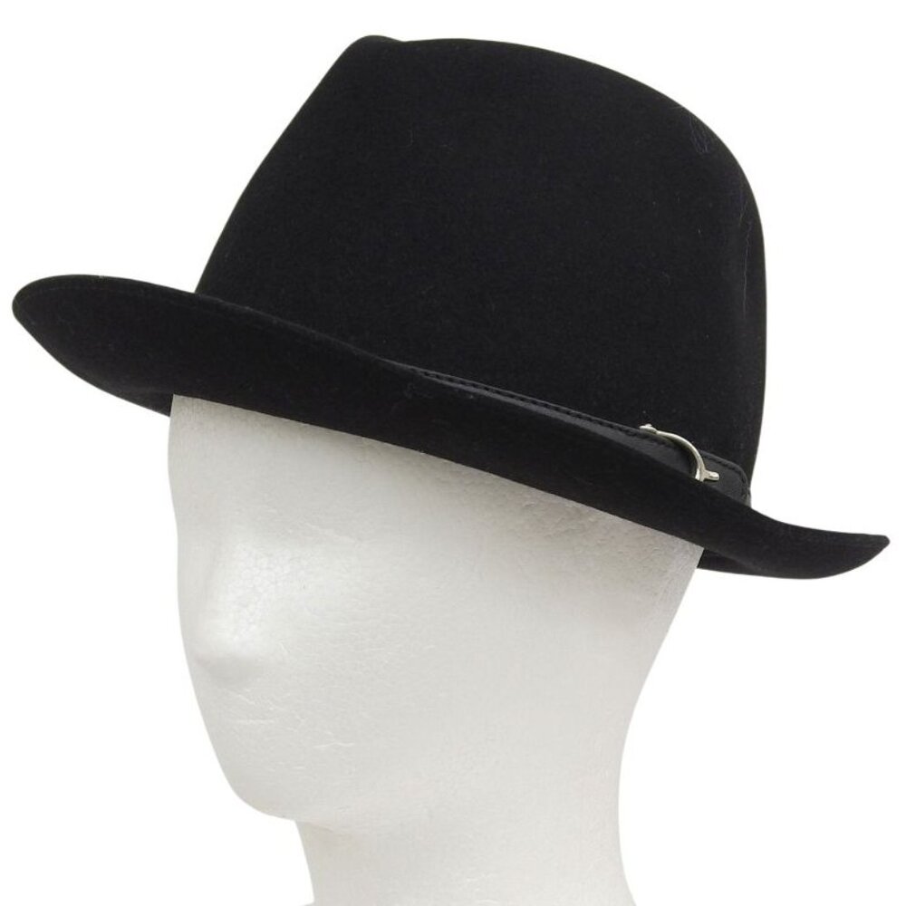 Gucci Rabbit 100% Leather Use Felt Hat Black Silver Hardware - Picture 1 of 9